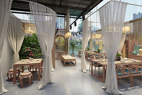 石龙镇200平禅意中式风格奶茶咖啡店装修设计效果图