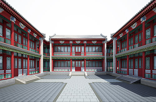 石龙镇北京四合院设计古建筑鸟瞰图展示