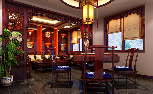 石龙镇古典中式风格茶楼包间设计装修效果图